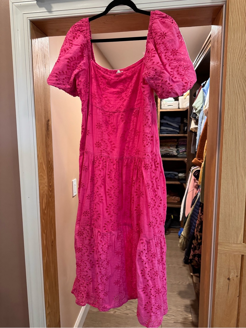 Bright Pink Eyelet Midi Dress